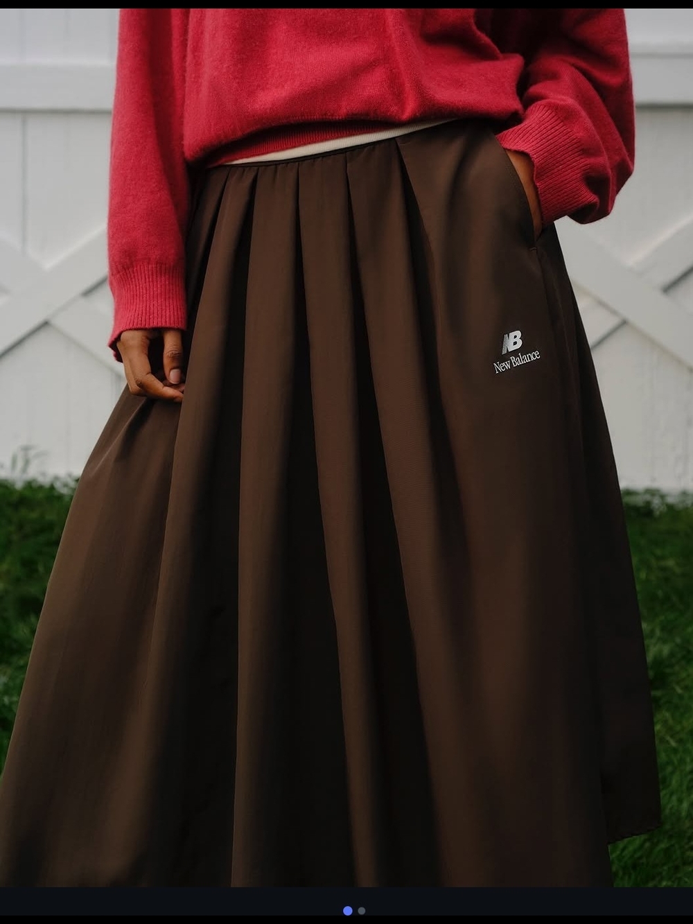 New Balance Brown Full Pleated Skirt with Logo